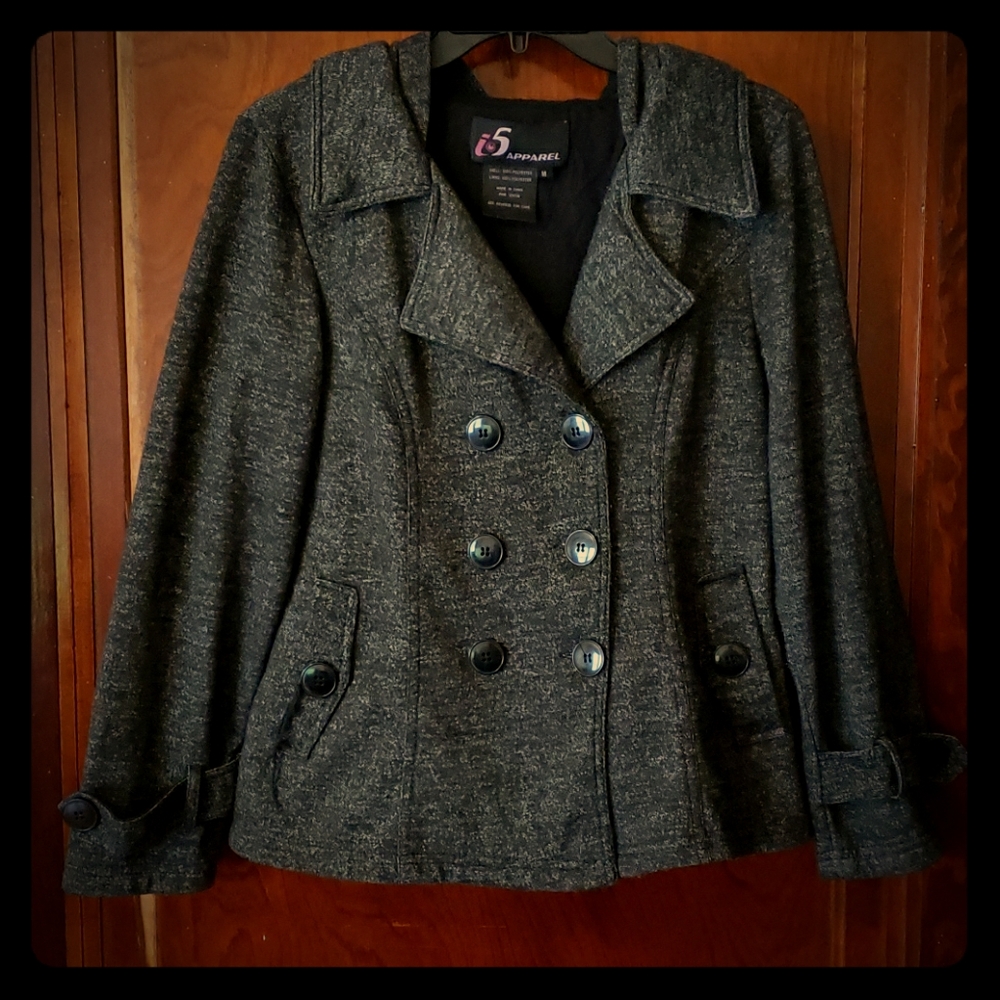 i5 Apparel Button Down Hooded Pea Coat
